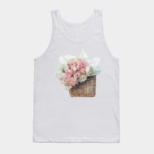 Bunch of pink and white peonies flowers in a wicker basket Tank Top